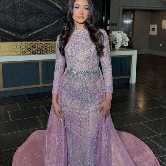 Iyza Belaar Beaded Sequin Embroidered Hand Beaded Gown Dress Purple Size 8 - Picture 2 of 10